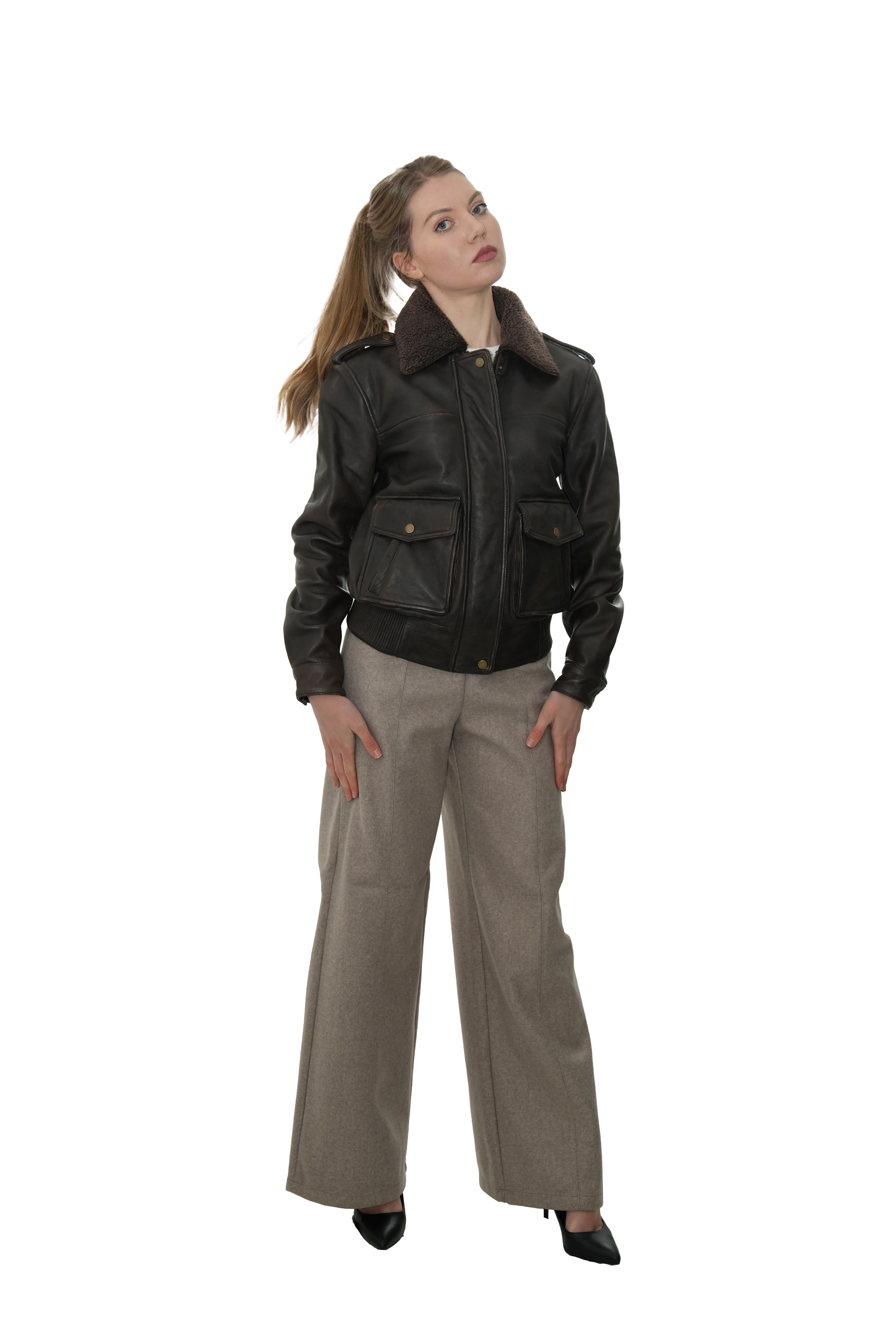 Ladies Distressed Bomber